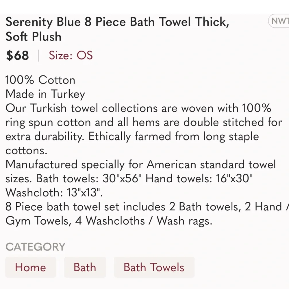 Serenity Blue 8 Piece Bath Towel Thick, Soft Plush
